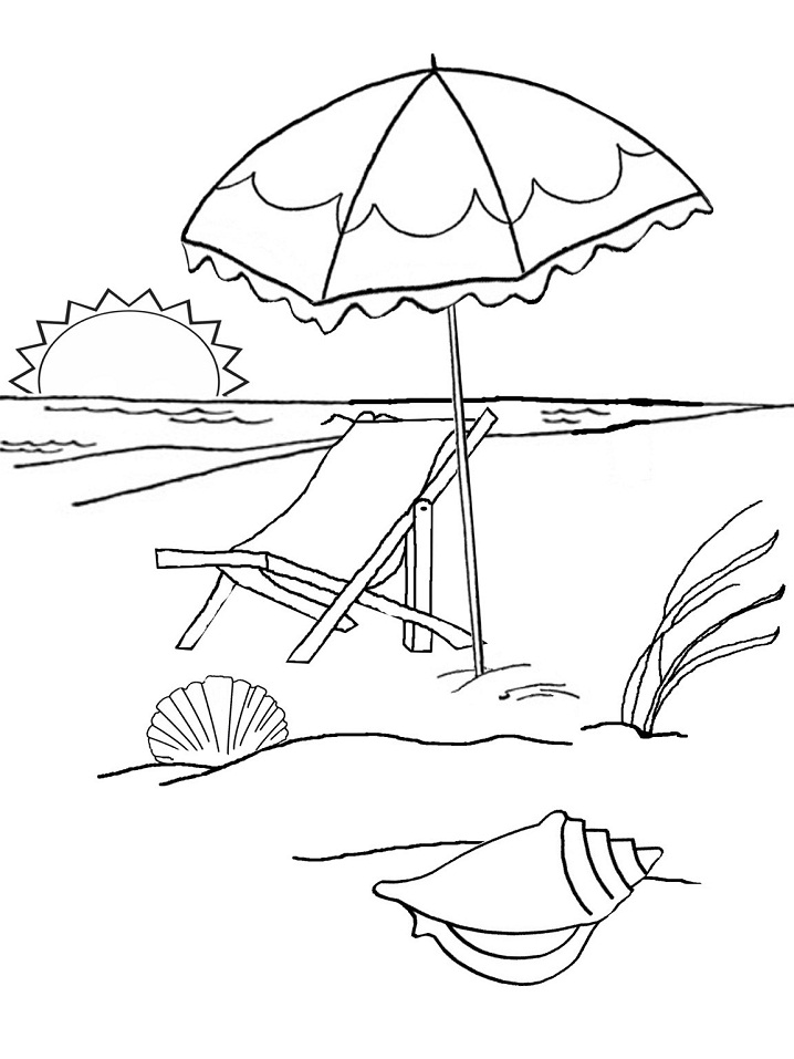 Printable Sunset On The Beach Coloring Page For Both Aldults And Kids